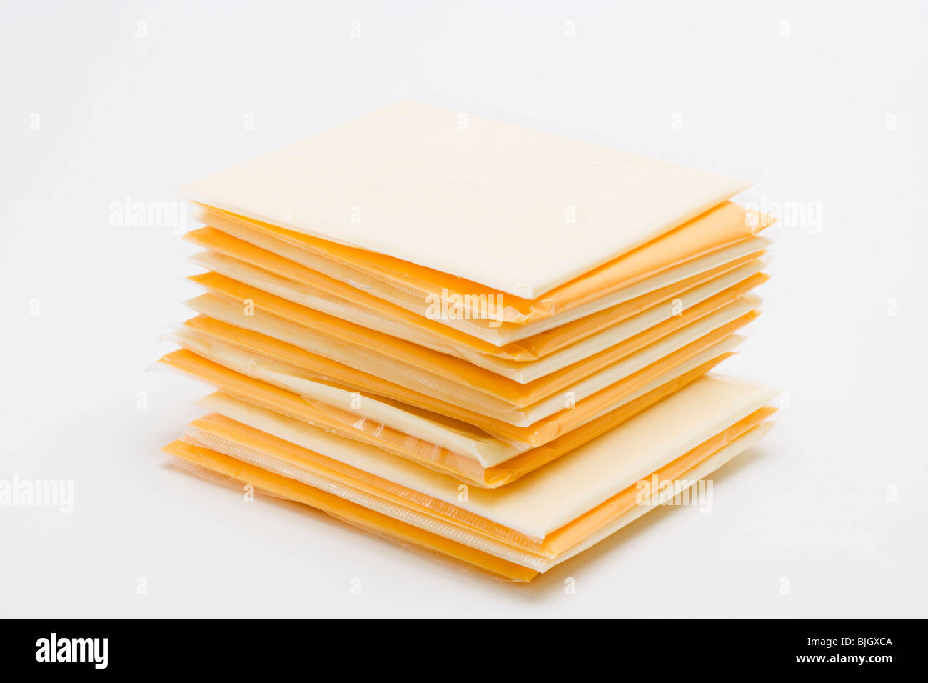Cheese slices individually wrapped in plastic Stock Photo Alamy