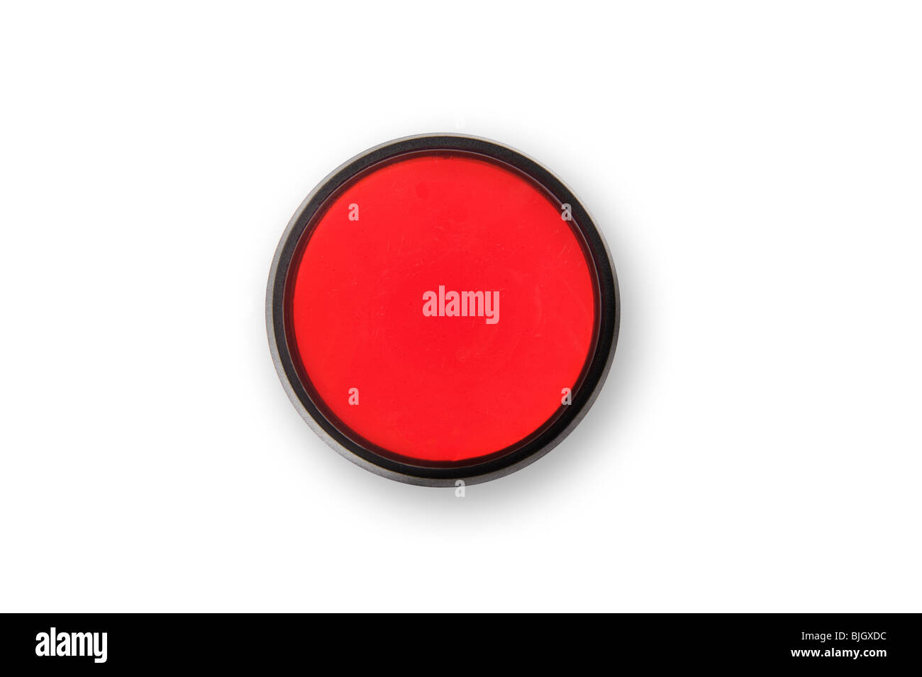 A red stop and panic button. Easy to put copy on top of the button. Stock Photo