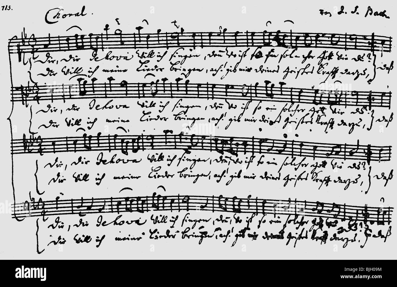 Bach, Johann Sebastian, 21.3. 1685 - 28.7.1750, German composer, works, choral, music sheet, notebook of Anna Magdalena Bach, 1753, , Stock Photo