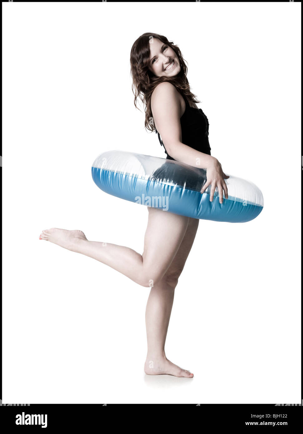 woman in a black swimsuit Stock Photo