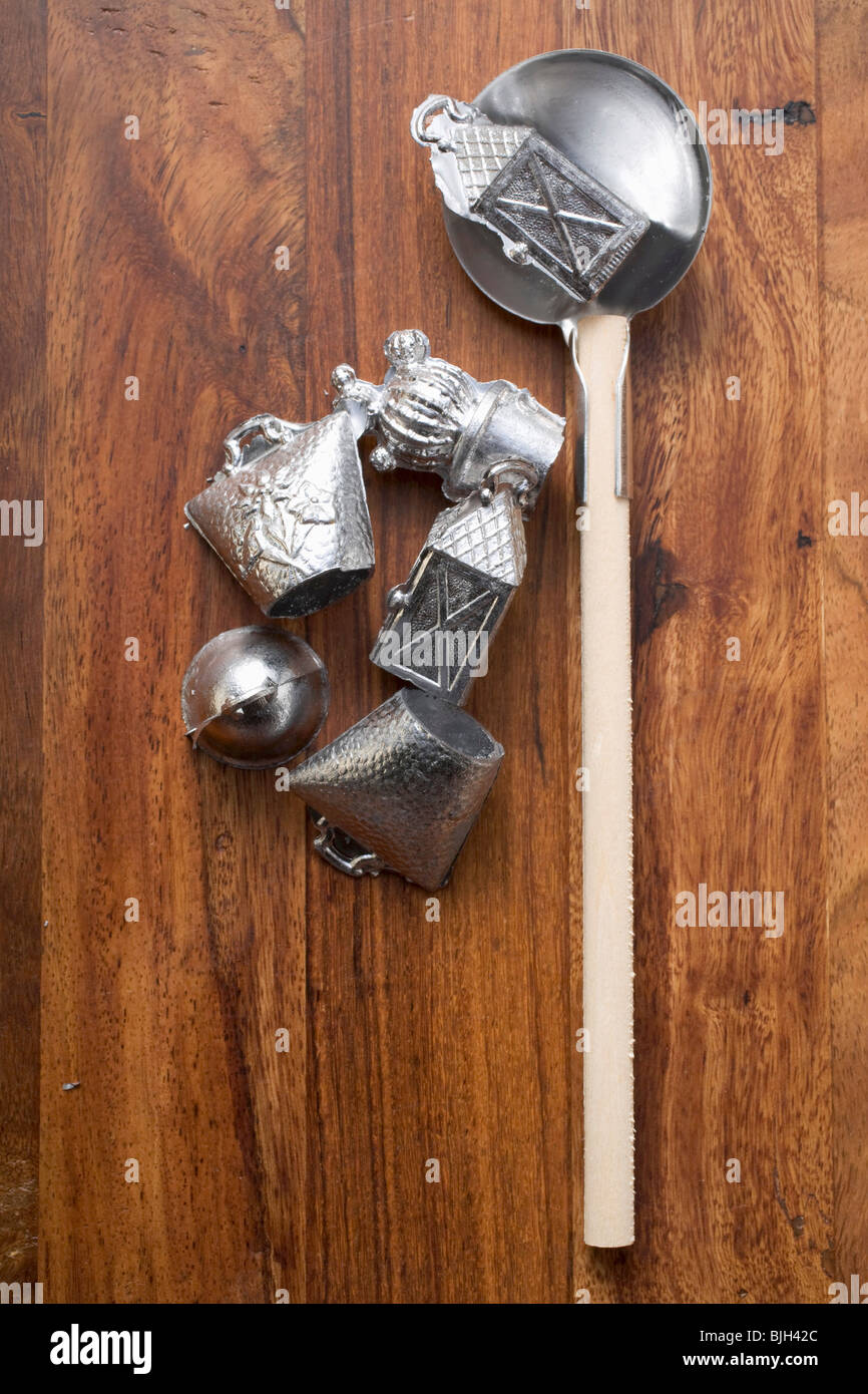 Utensils for Bleigiessen (lead pouring, a German New Year custom Stock