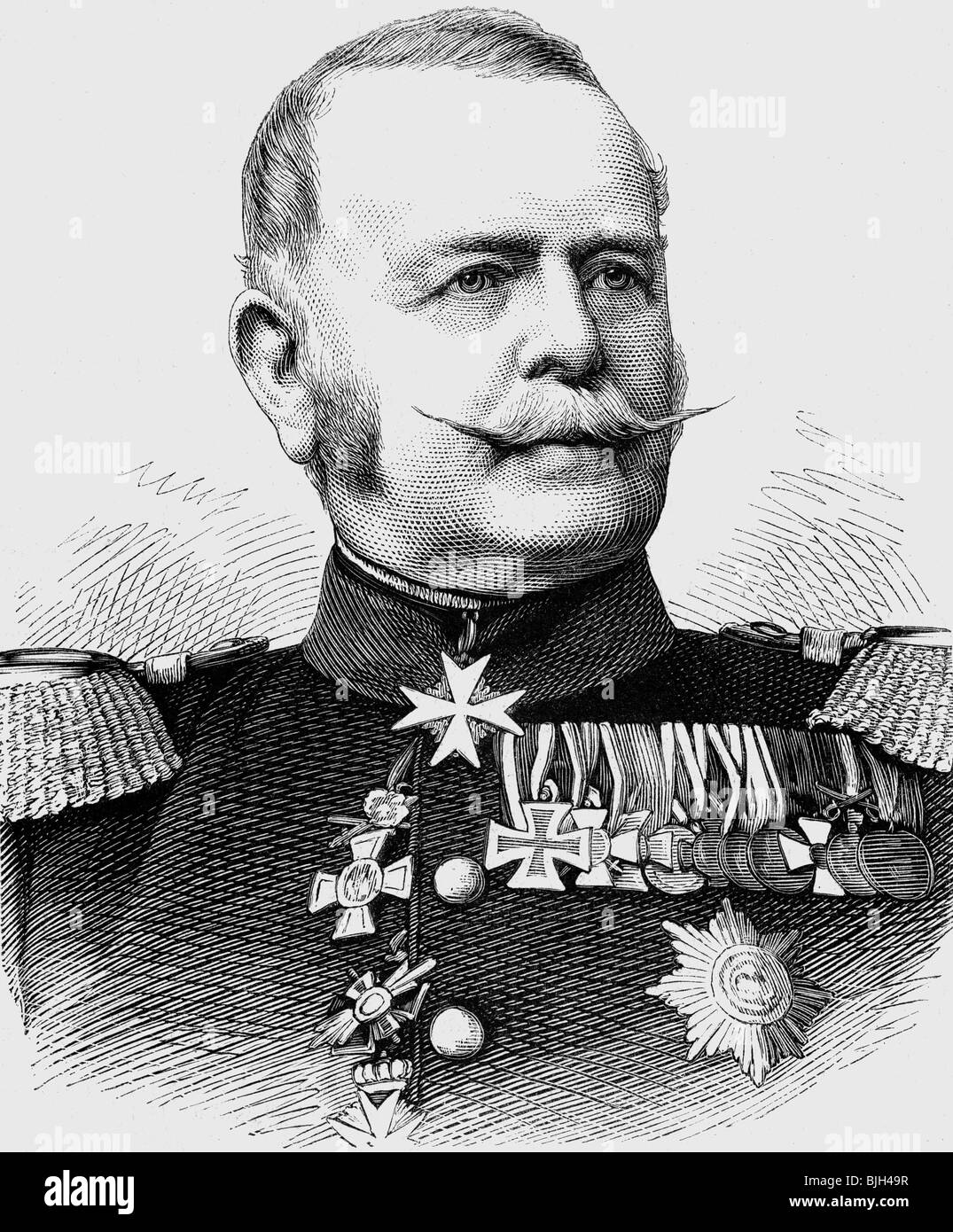 Schwartzkoppen, Emil von, 15.1.1810 - 5.1.1878, Prussian general, commanding general of XIII Army Corps 1873 - 1878, portrait, wood engraving, 1874, , Stock Photo