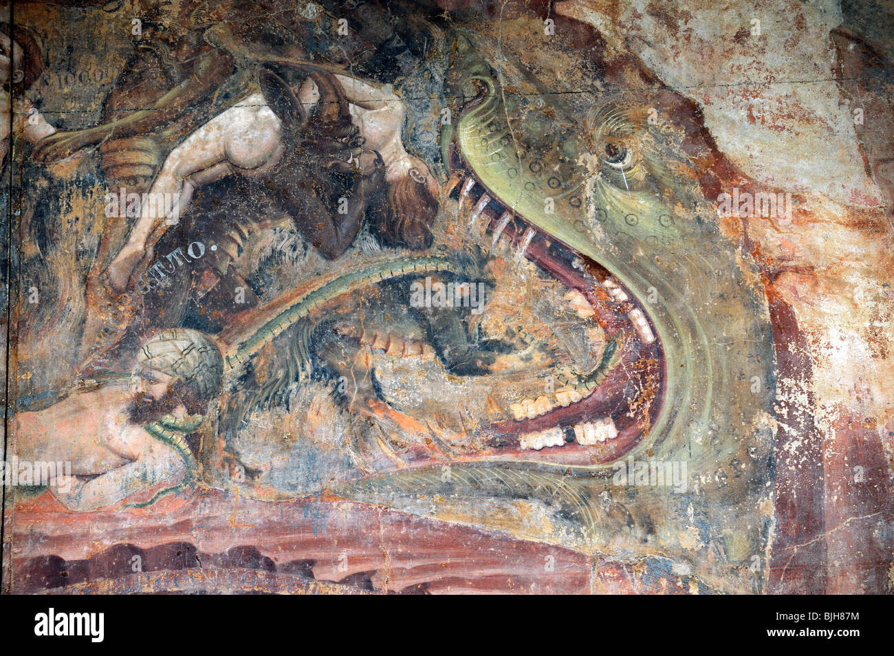 Detail. 14 C The Last Judgement and Hell by Bonamico di Martino da Firenze, Buffalmacco, in the Camposanto, Pisa, Tuscany Italy Stock Photo