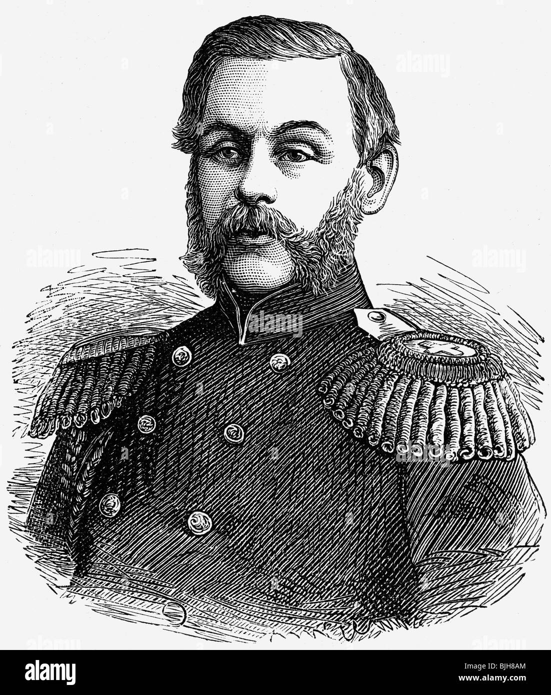 Milyutin, Dmitry Alekseyevich, 28.6.1916 - 25.1.1912, Russian general, Minister of War 16.5.1861 - 21.5.1881, portrait, wood engraving, circa 1865, , Stock Photo
