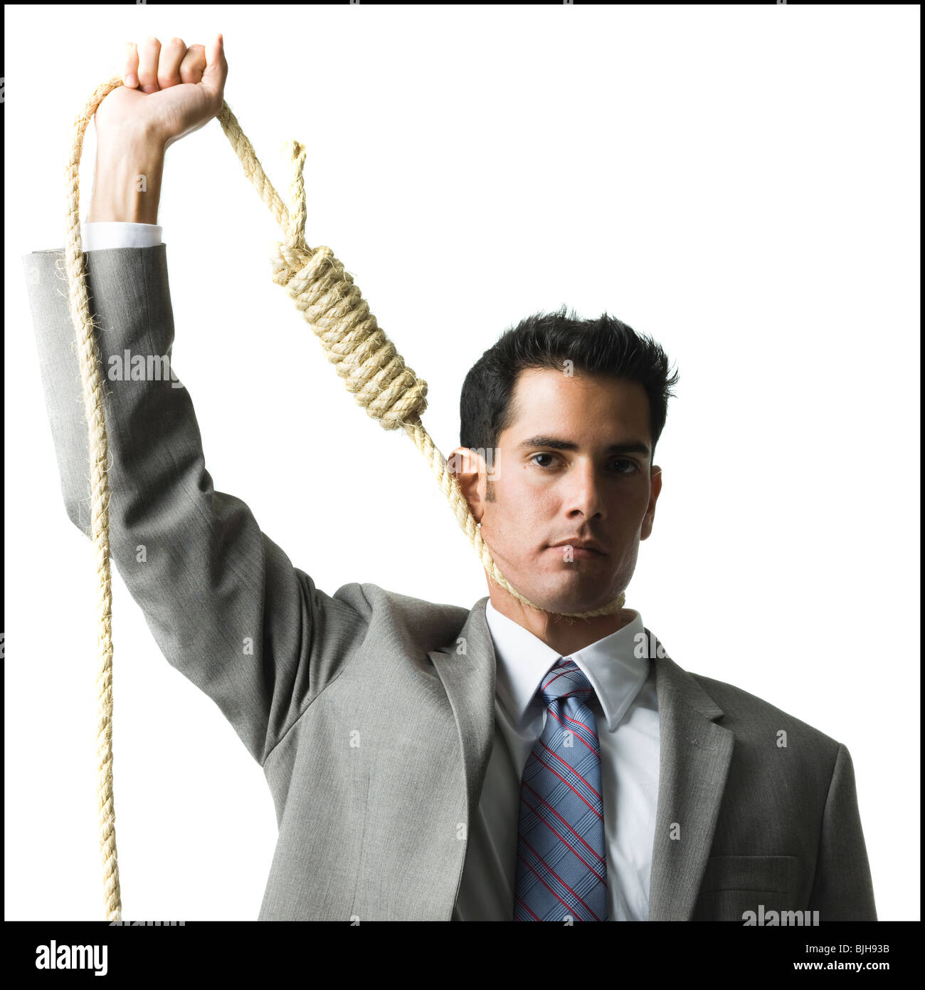 businessman with hangman's noose around his neck Stock Photo