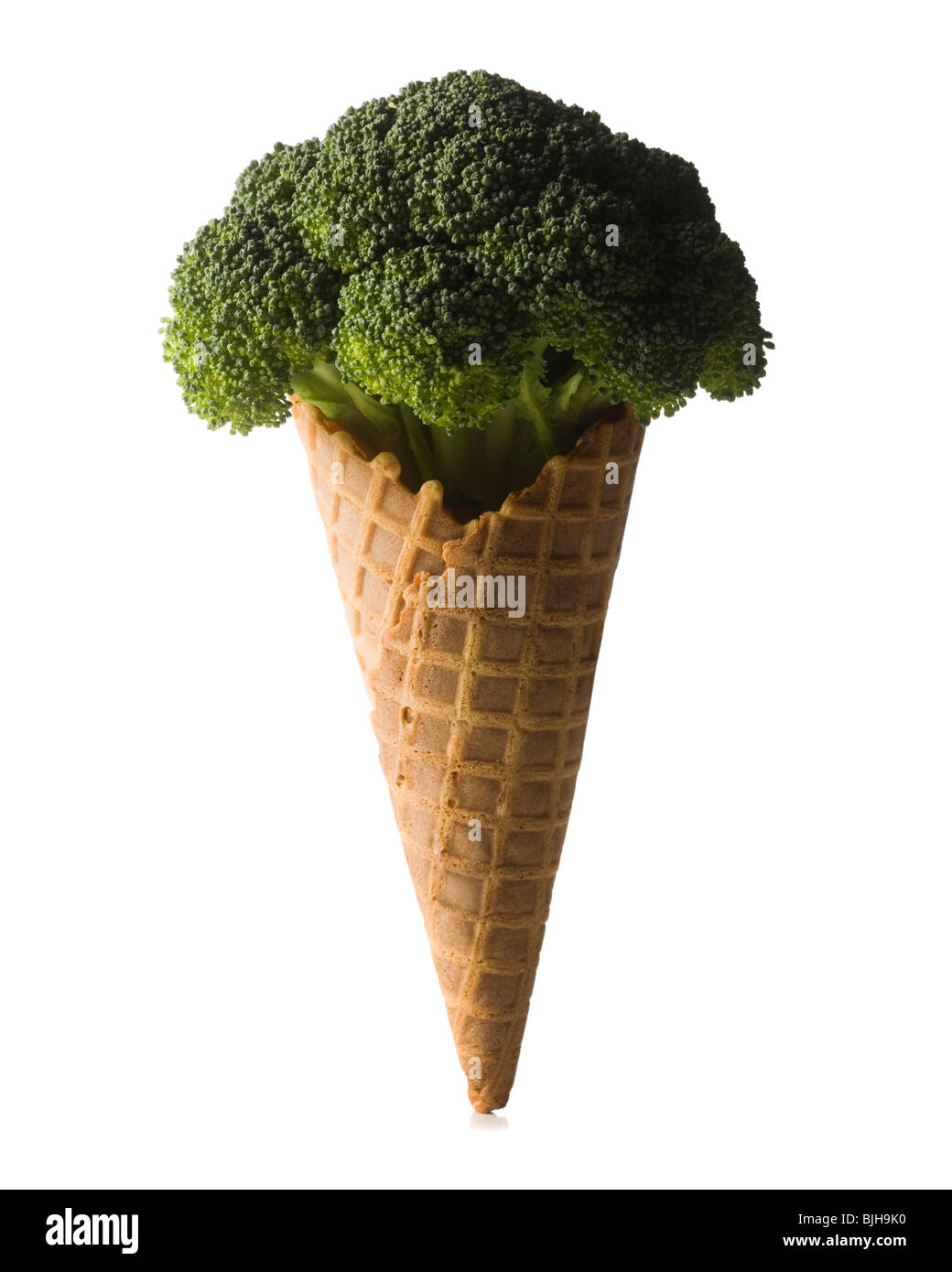 broccoli in a waffle ice cream cone Stock Photo