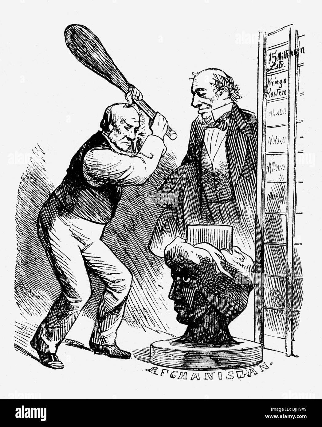 Gladstone, William Eward, 29.12.1809 - 19.5.1898, British politician (Lib.), caricature, 'Beaconsfields legacy - Now dear Gladstone show what you can do', wood engraving, 'Kladderadatsch', 25.7.1880, , Stock Photo