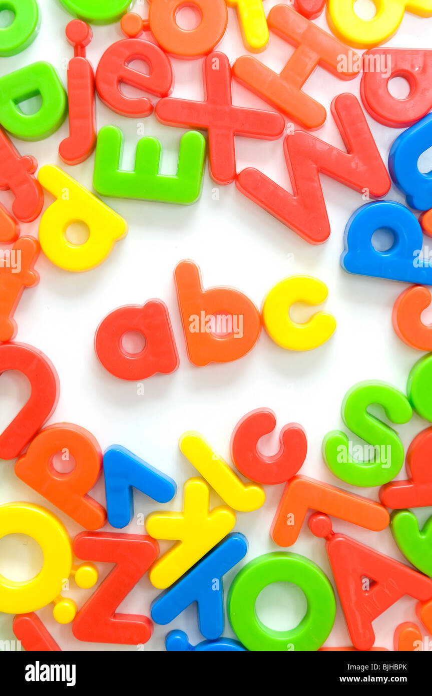 assorted coloured letters indicating reading and spelling skills Stock