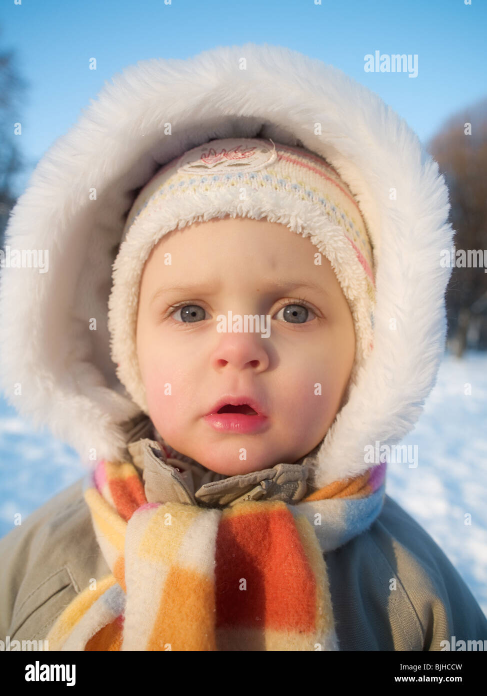 Baby in winter Stock Photo