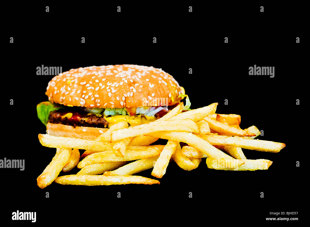 Hamburger and fries Stock Photo