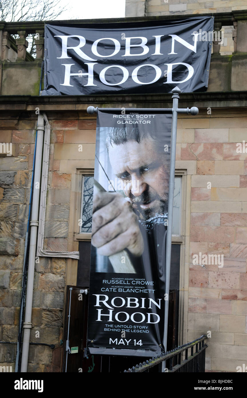Nottingham Castle Advertising The New Robin Hood Film Staring Russell Crowe. Stock Photo