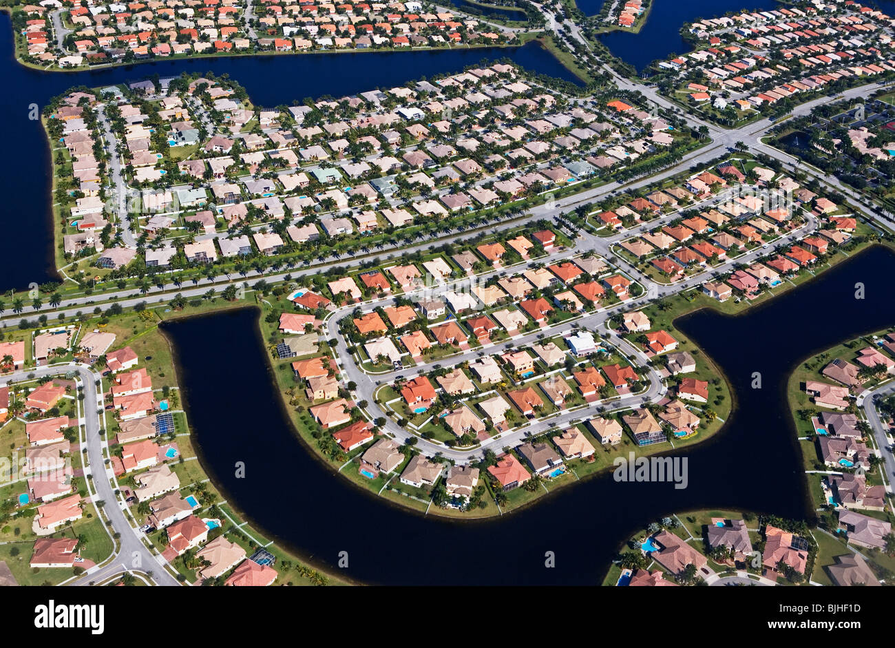 Aerial view of neighborhood in Florida Stock Photo