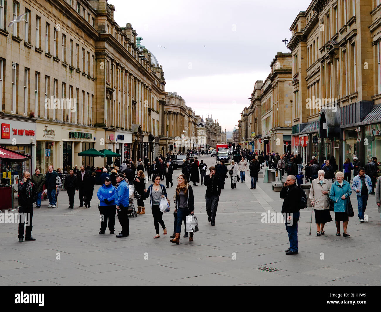 Grainger Street a busy pedestrianised shopping street in the city