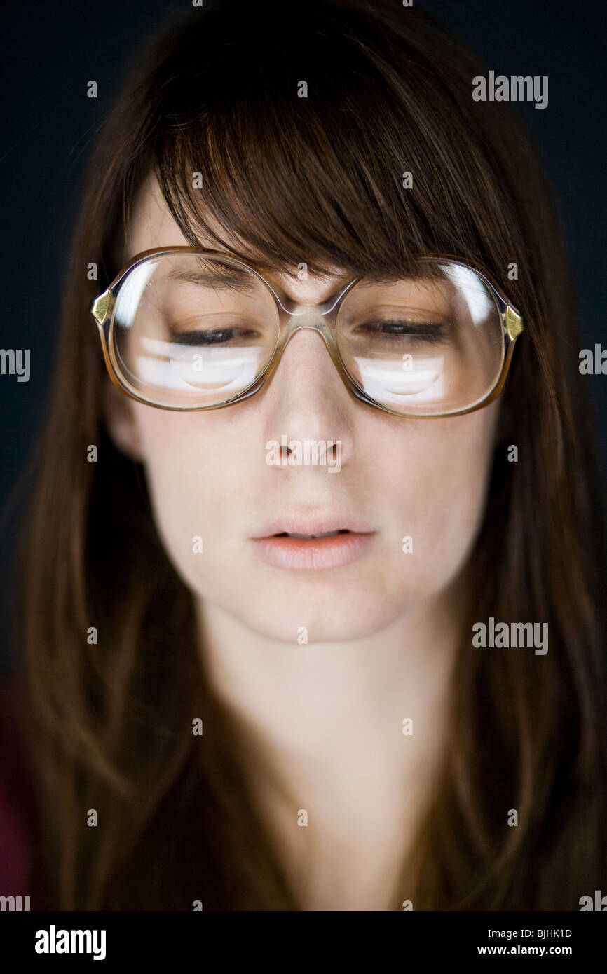 woman wearing vintage glasses Stock Photo