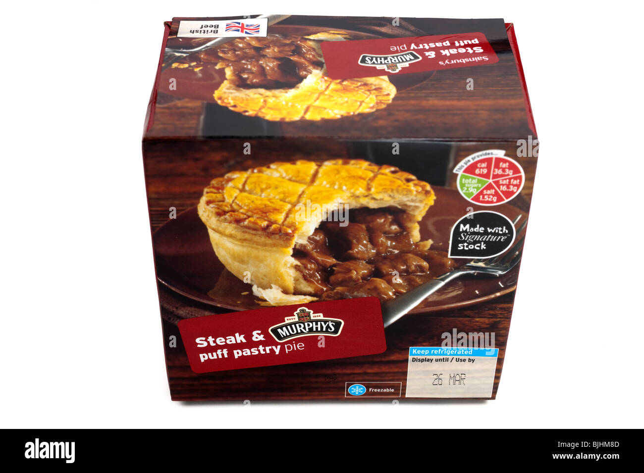 Boxed Murphy's steak and puff pastry pie Stock Photo