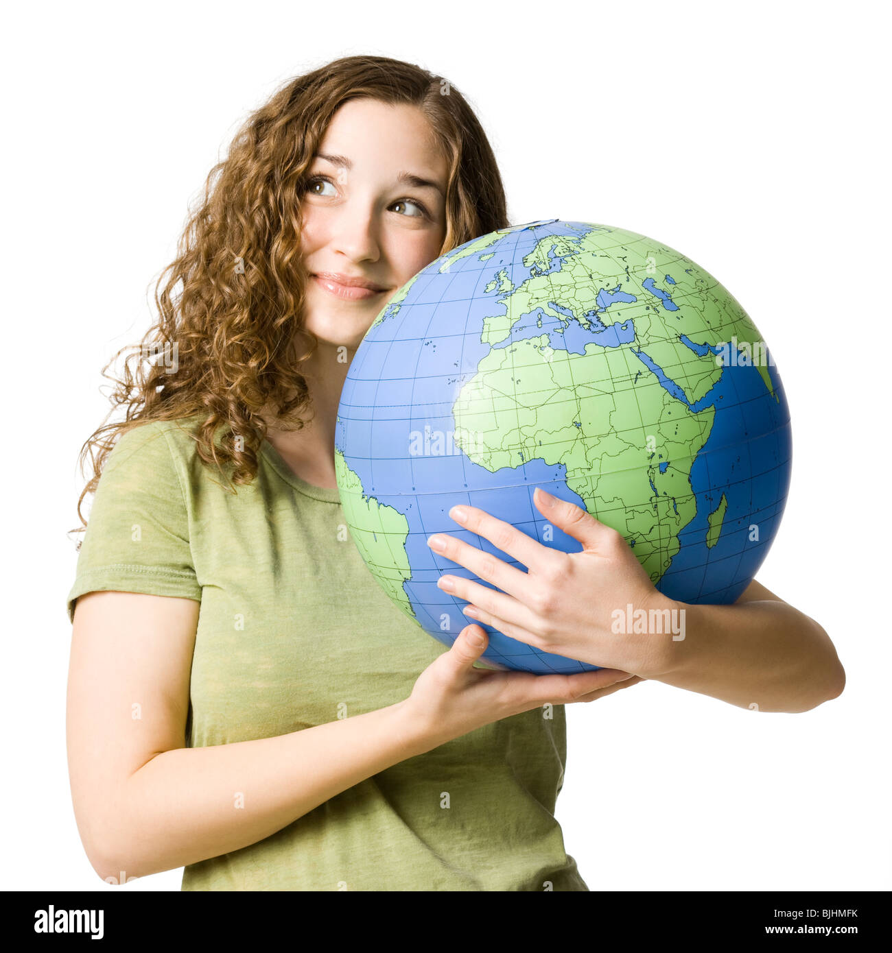 woman holding a globe Stock Photo
