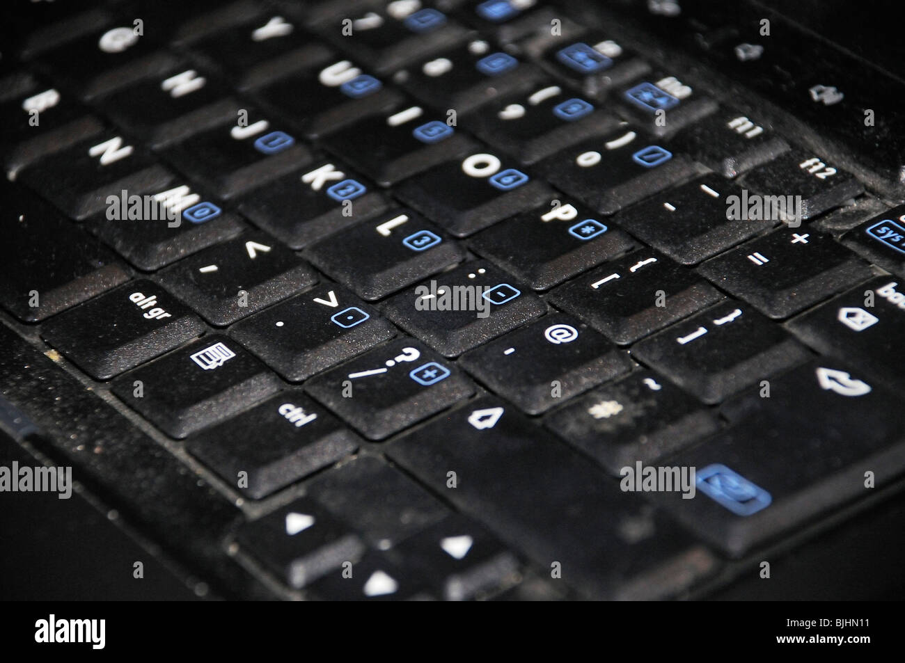 Close up on dirty laptop computer keyboard Stock Photo