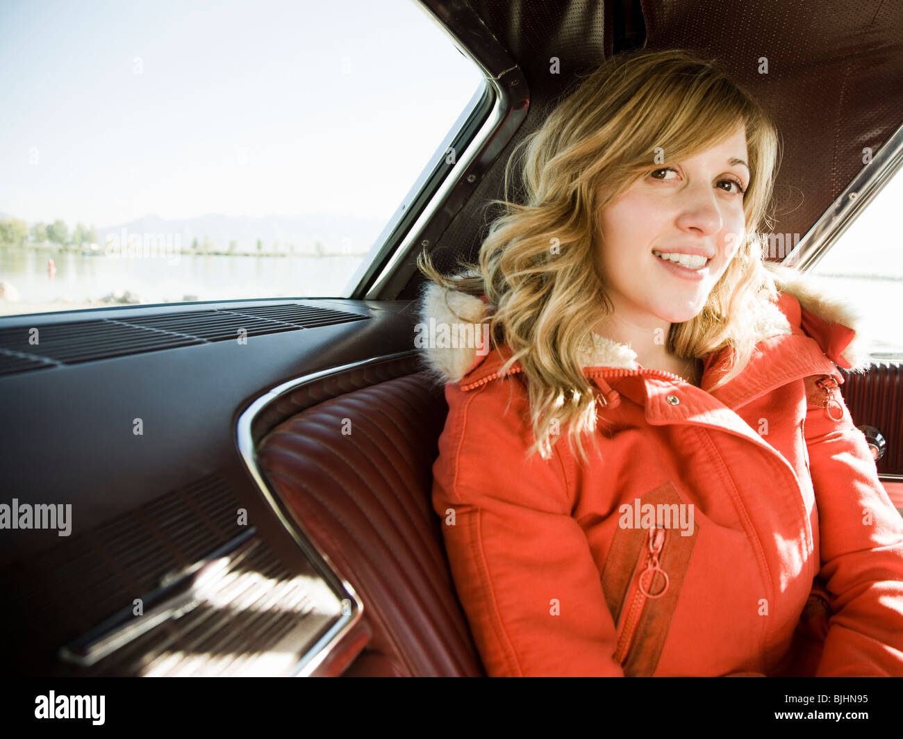woman in the back seat of a classic car Stock Photo 28664081 Alamy