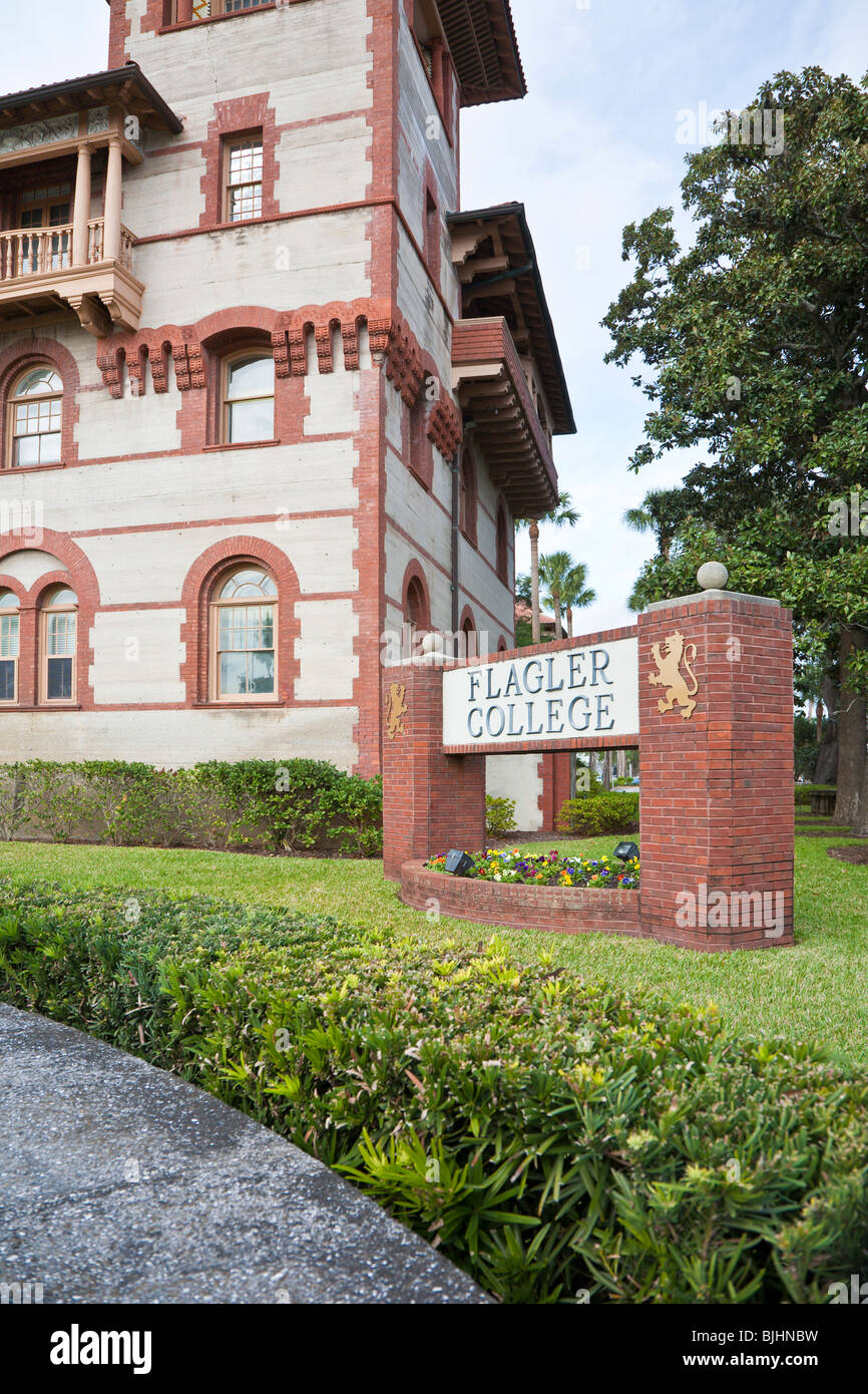 Sign at Flagler College, an historic liberal arts school built by Henry Flagler in St. Augustine, Florida Stock Photo
