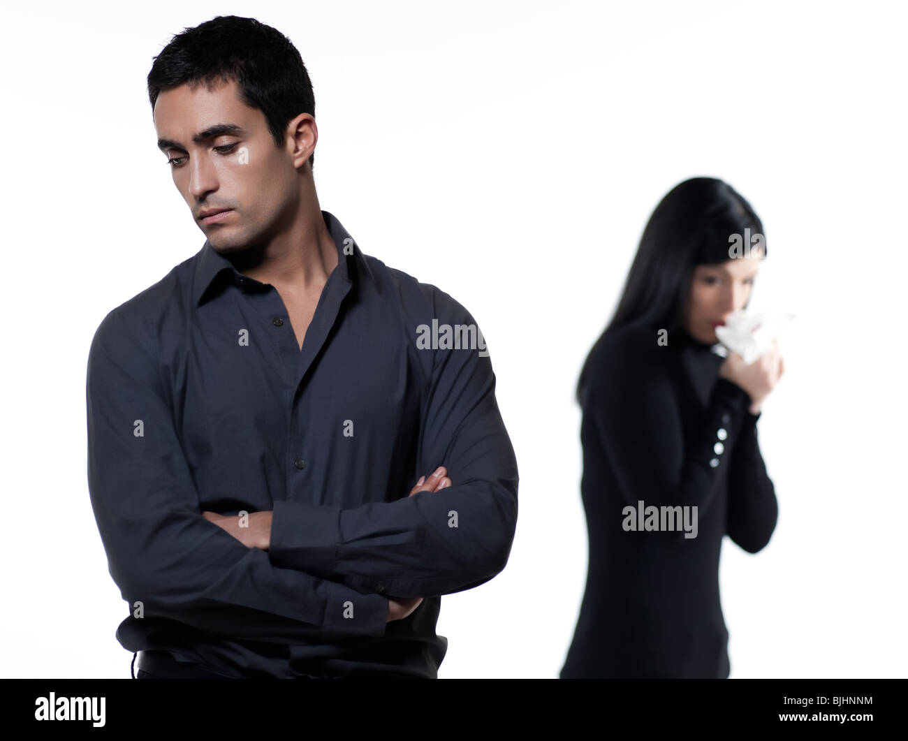 one young couple relationship difficulties dispute with woman crying on ...