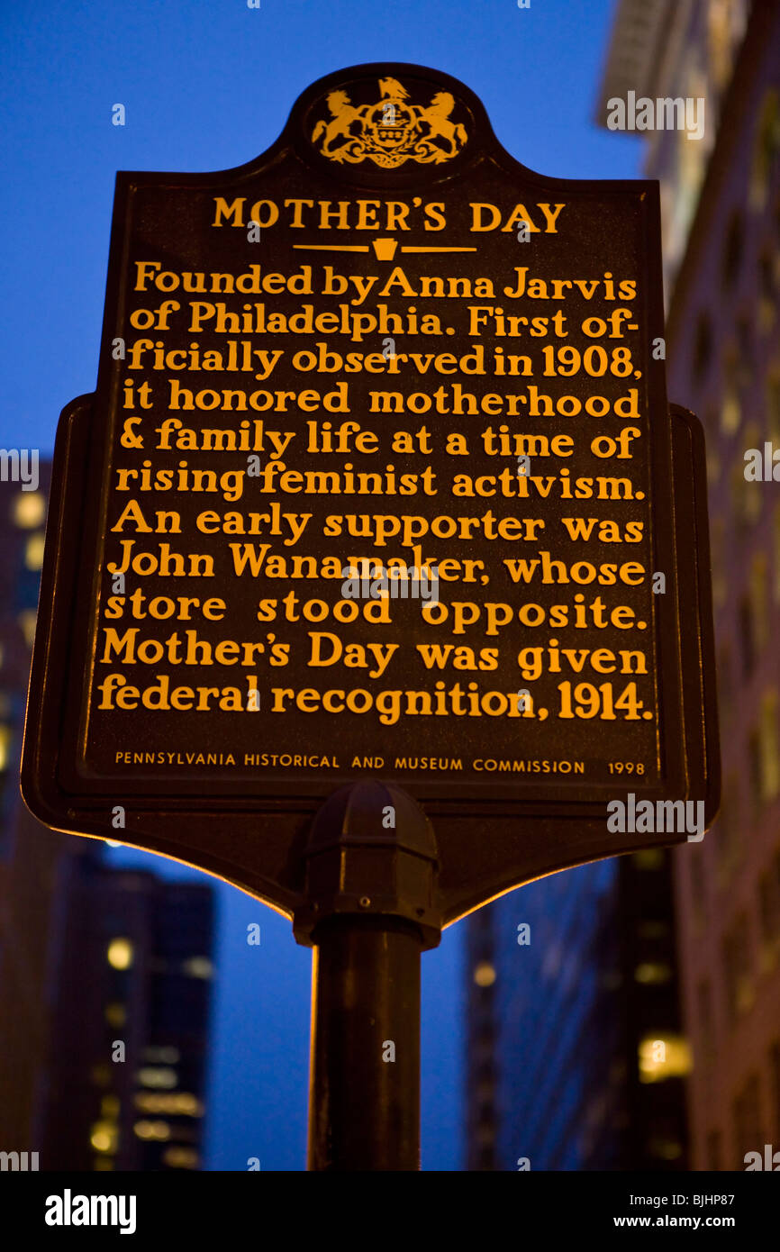 Mother's Day Founded by Anna Jarvis of Philadelphia. First officially