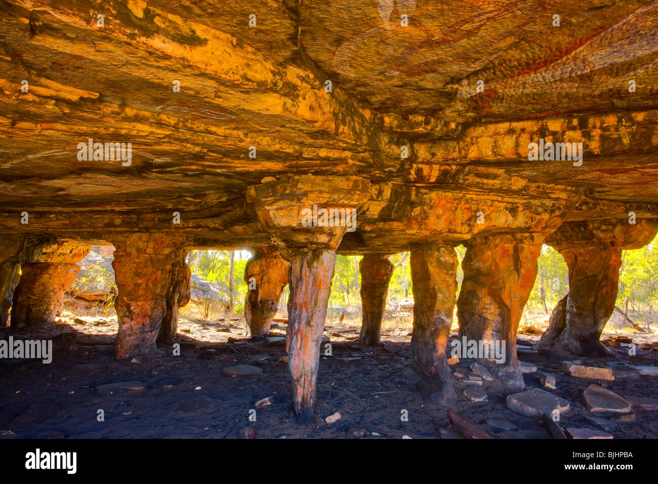 Inside a cave arch, Outback Australia, Location secret to protect geology, One of the world's largest cave arches, Jawoyn Land, Stock Photo