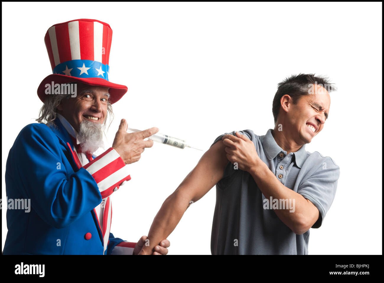 uncle sam giving a man an injection Stock Photo
