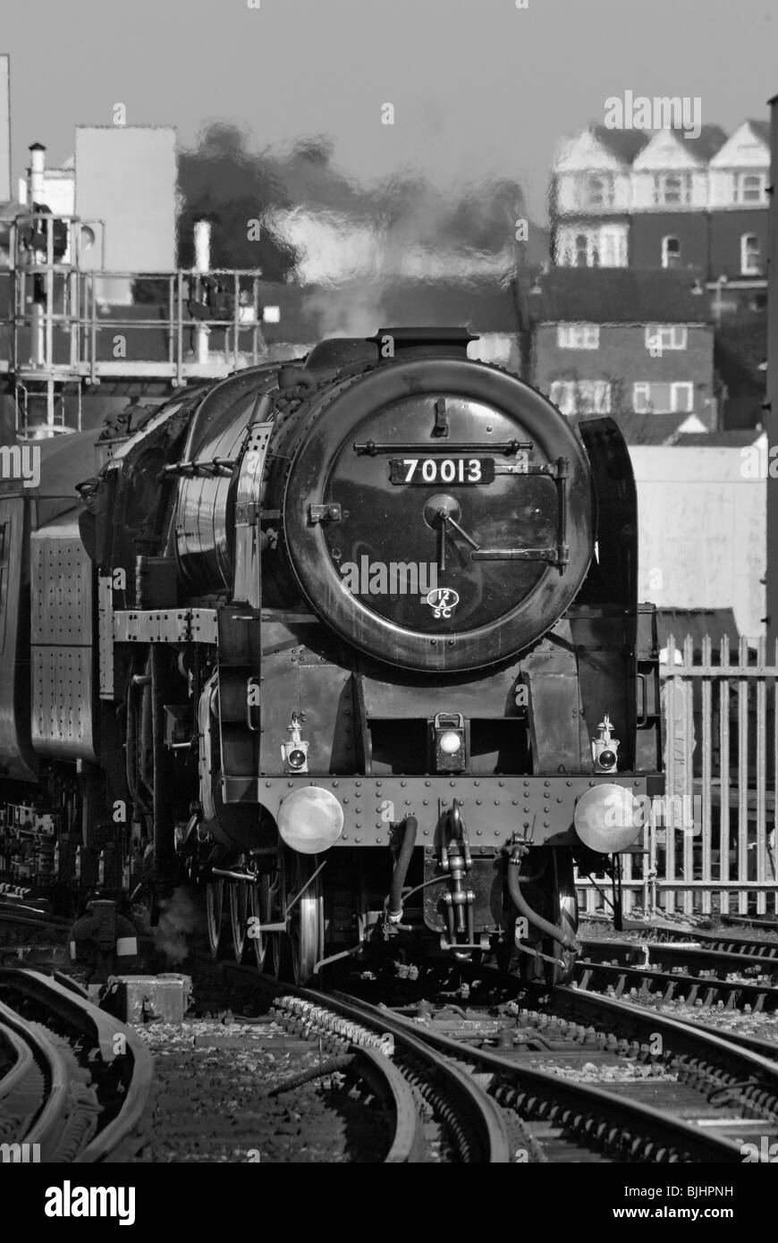 Britannia Pacific Steam locomotive Oliver Cromwell at Hastings Station Sussex England Stock Photo