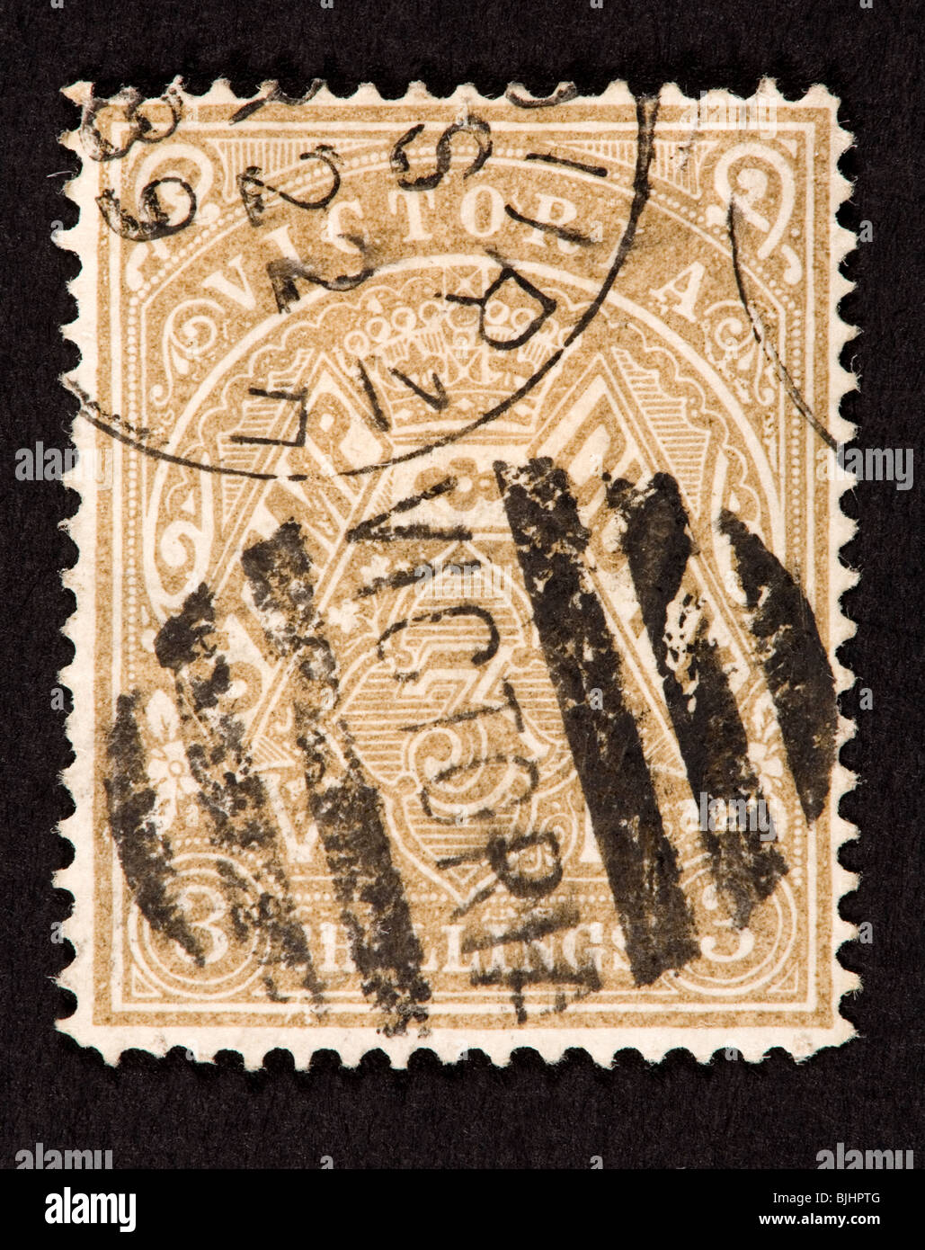 Postage stamp from Victoria issued for both postal and fiscal duty Stock Photo