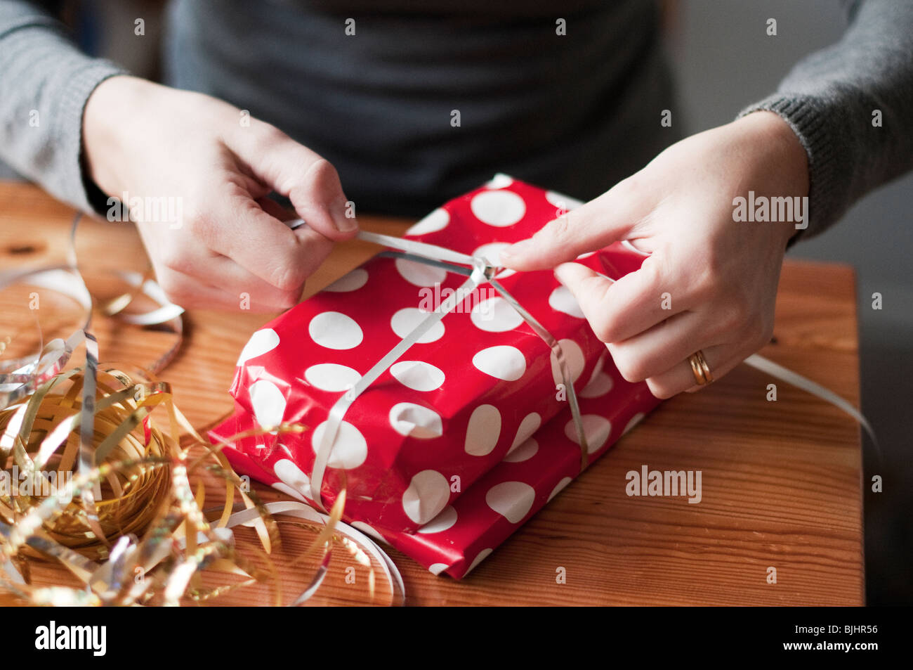 Wrapping presents-close-up Stock Photo