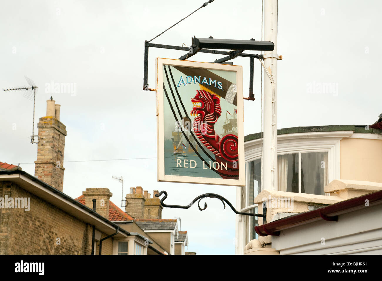 The Red Lion pub sign, Southwold, Suffolk, UK Stock Photo