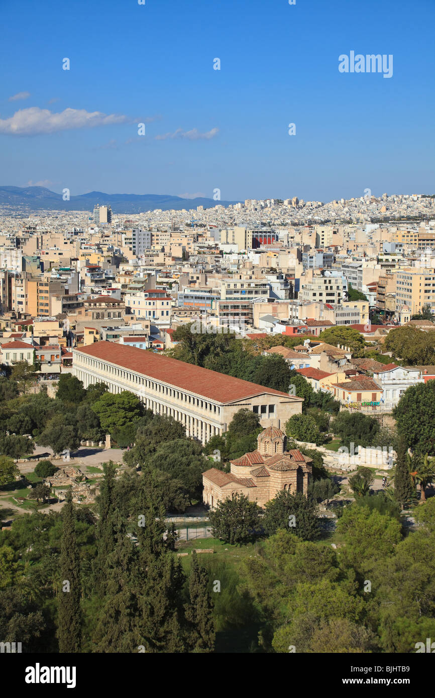 Stables of Atlas in Athens as seen from Mars Hill Stock Photo