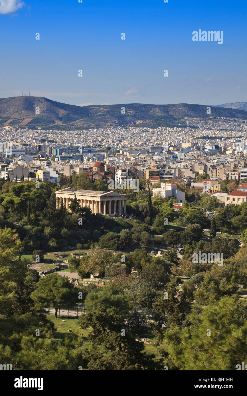 Thissio Temple as seen from Mars Hill in Athens. Stock Photo