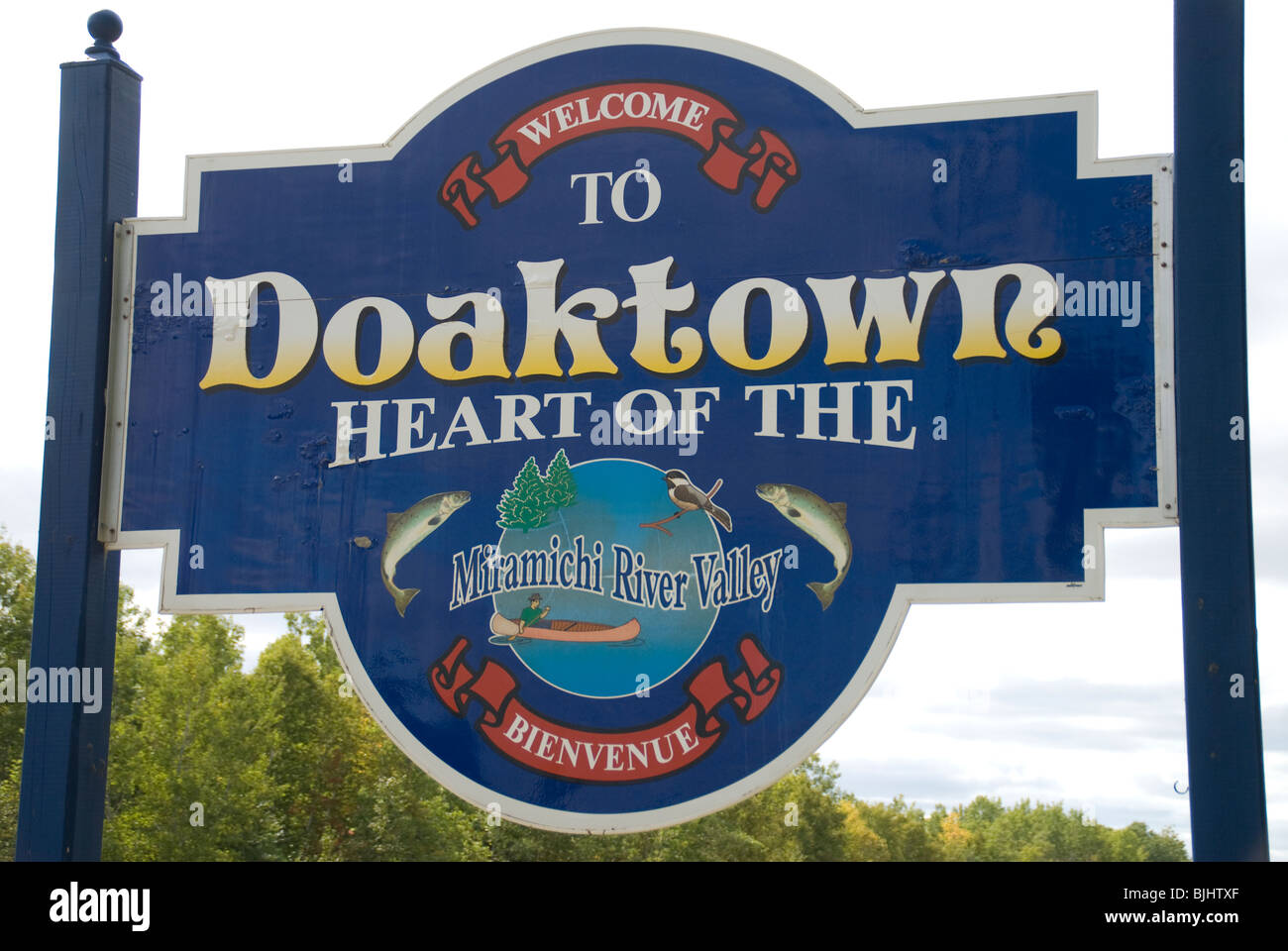 Doaktown sign, New Brunswick, Canada, Miramichi River Valley