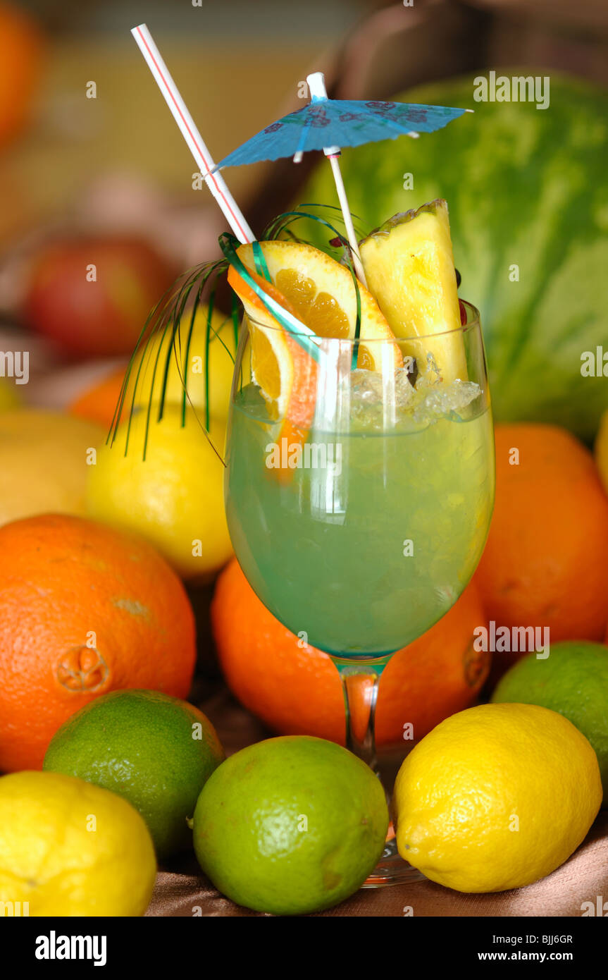 Blue Lagoon Drink with vodka, blue curacao and sprite Stock Photo Alamy