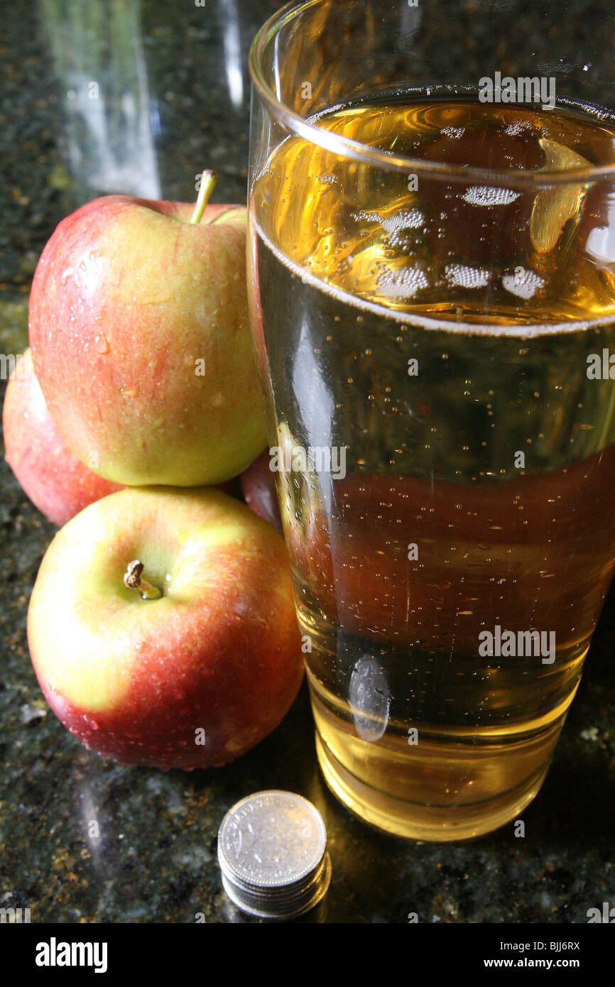 Glass of Cider in light of 10 per cent tax rise in UK Bugdet Stock Photo