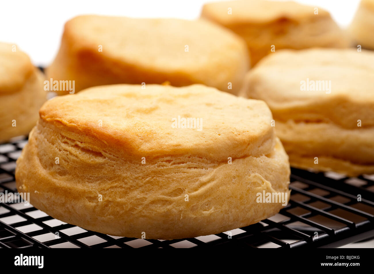 Horizontal shallow focus close up of fresh baked biscuits Stock Photo