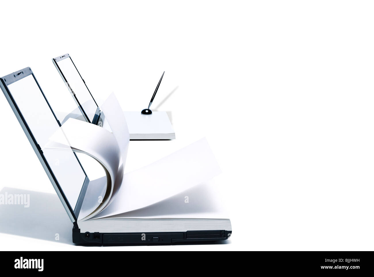 Laptop computers combined with books and fountain pen Stock Photo - Alamy