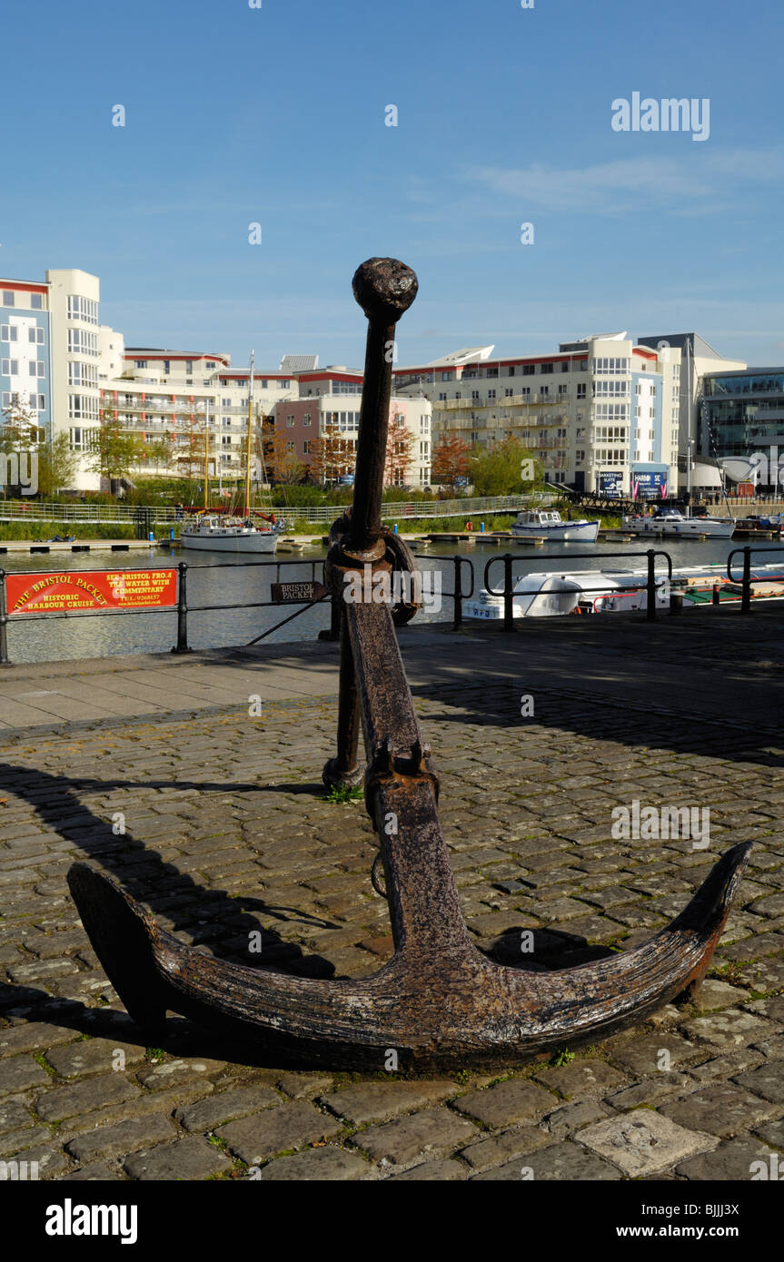 An anchor at Wapping Wharf by Maritime Heritage Centre at the Floating Harbour in Bristol, England. Stock Photo