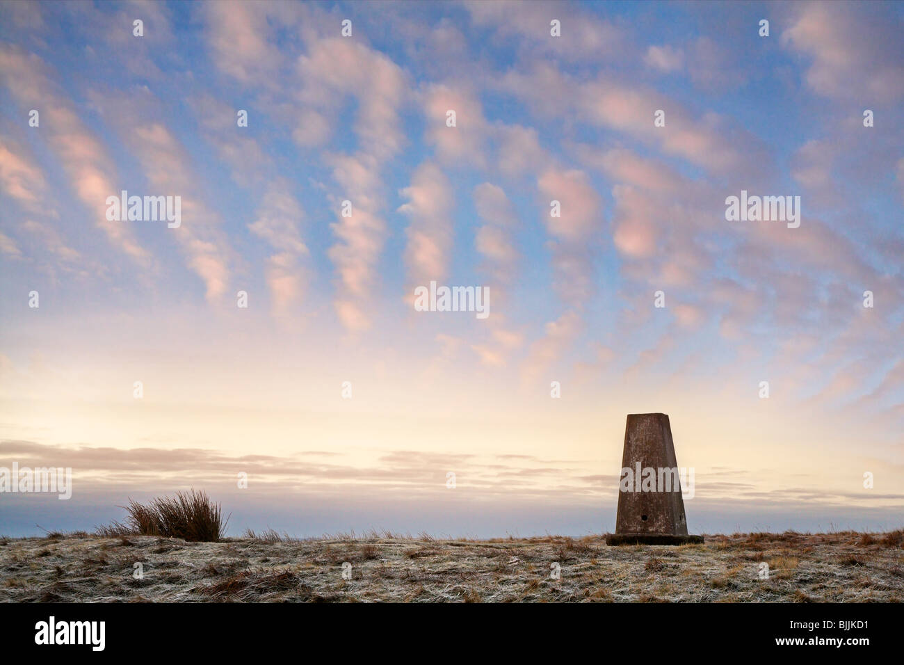 Trig point on top of Pant y Creigiau, Brecon Beacons. Wales Stock Photo