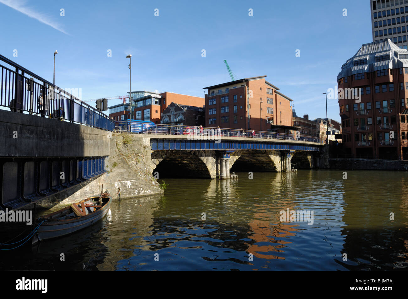 Bristol Bridge over the Floating Harbour viewed from Welsh Back. Bristol, England. Stock Photo