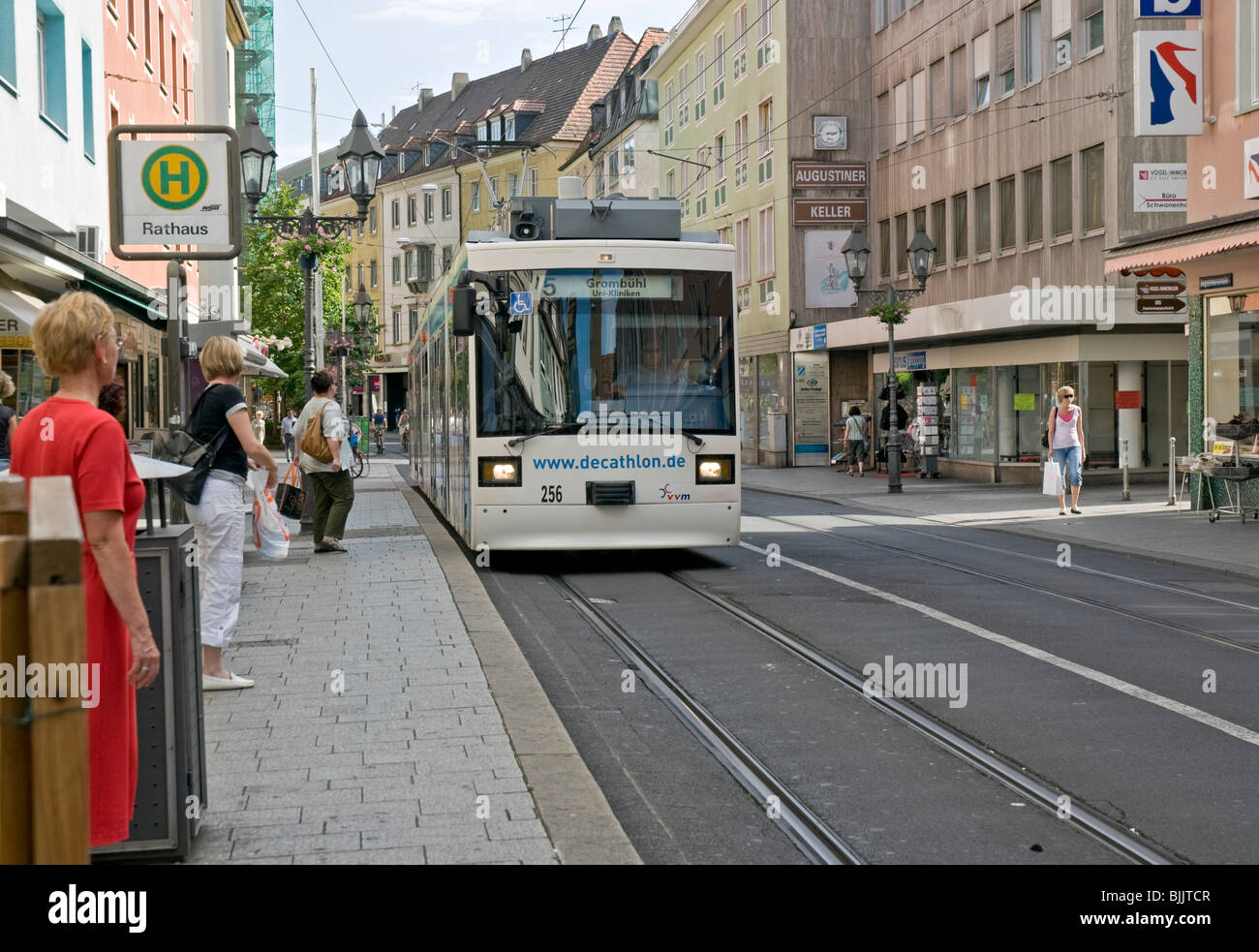 Modern tram in town centre of Würzburg, Germany. Stock Photo
