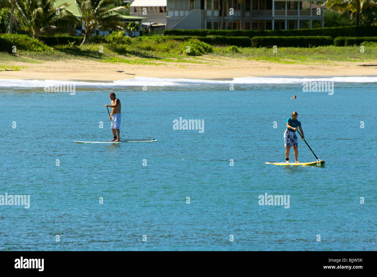 Stand up paddleboarding Hanalei Bay Kaua'i HI Stock Photo Alamy