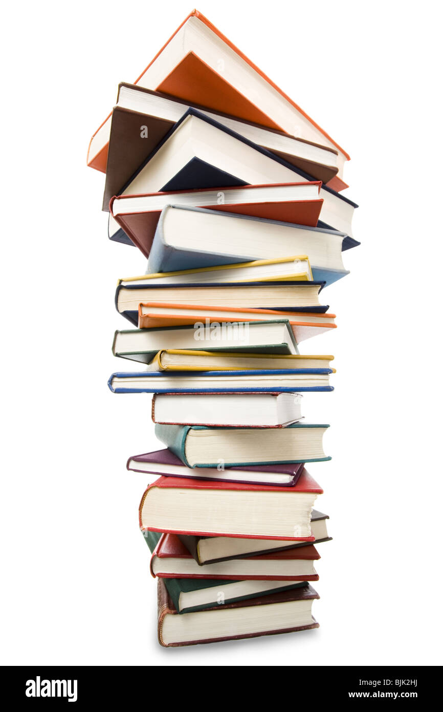 Tall pile of hardcover books Stock Photo