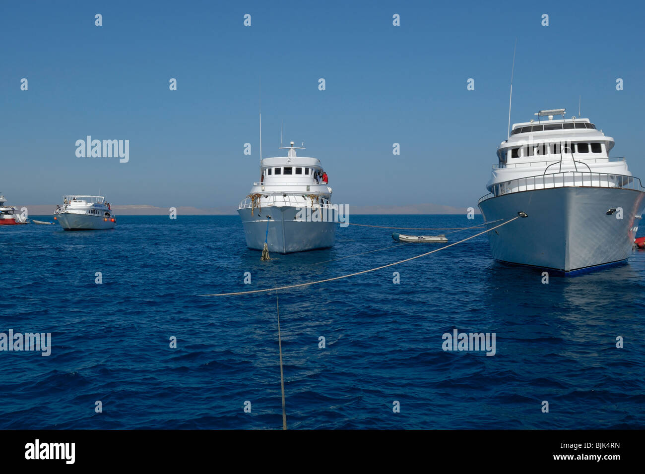 Diving boats in Red Sea off coast of Egypt Stock Photo