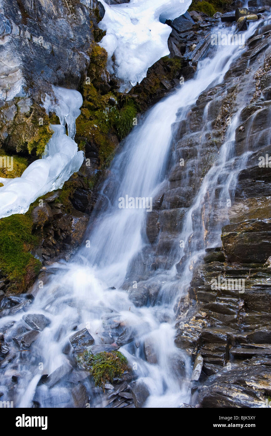Waterfall in Maligne canyon Stock Photo