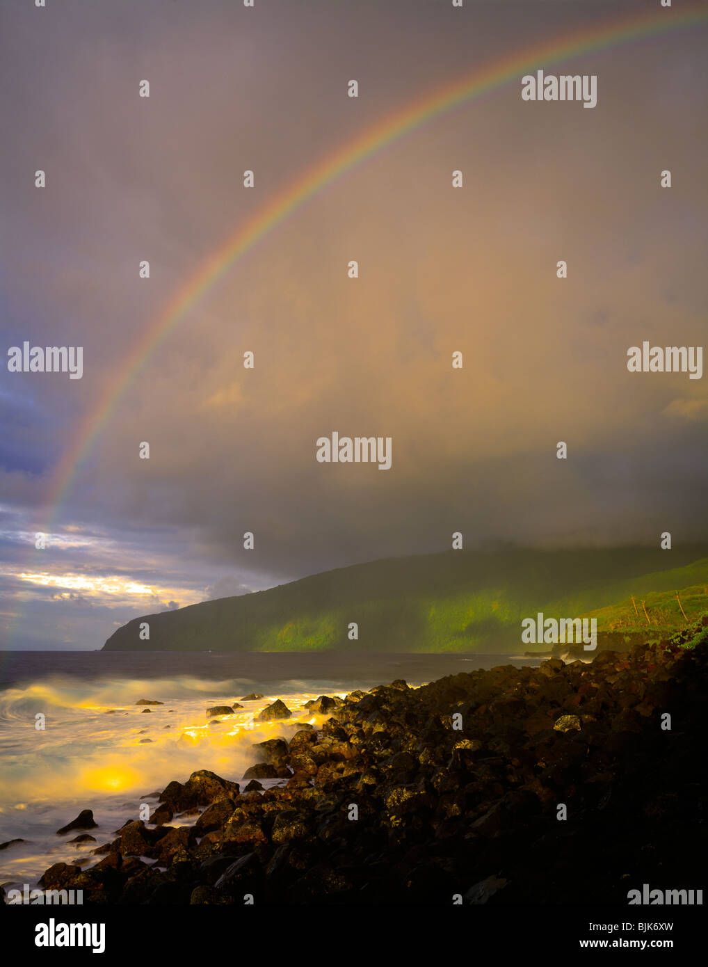 Rainbow at Tufu Point View, National Park of American Samoa, American Samoa, South Pacific Ocean, Ta'u Island, Manu'a Island, Of Stock Photo