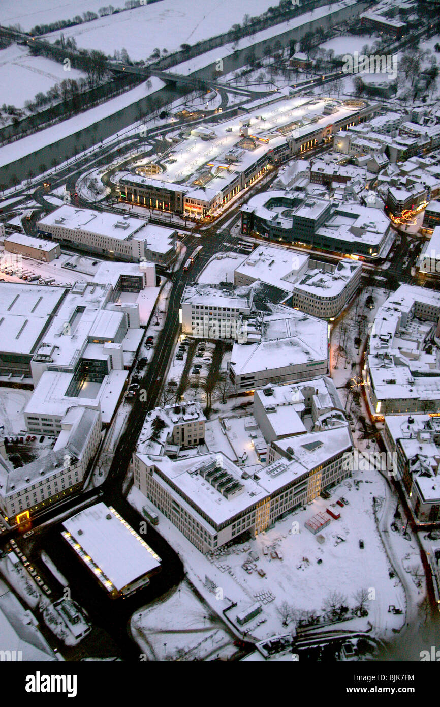 Aerial photo, Heinrich-Kleist-Forum Allee-Center in the snow, Hamm, Ruhr area, North Rhine-Westphalia, Germany, Europe Stock Photo
