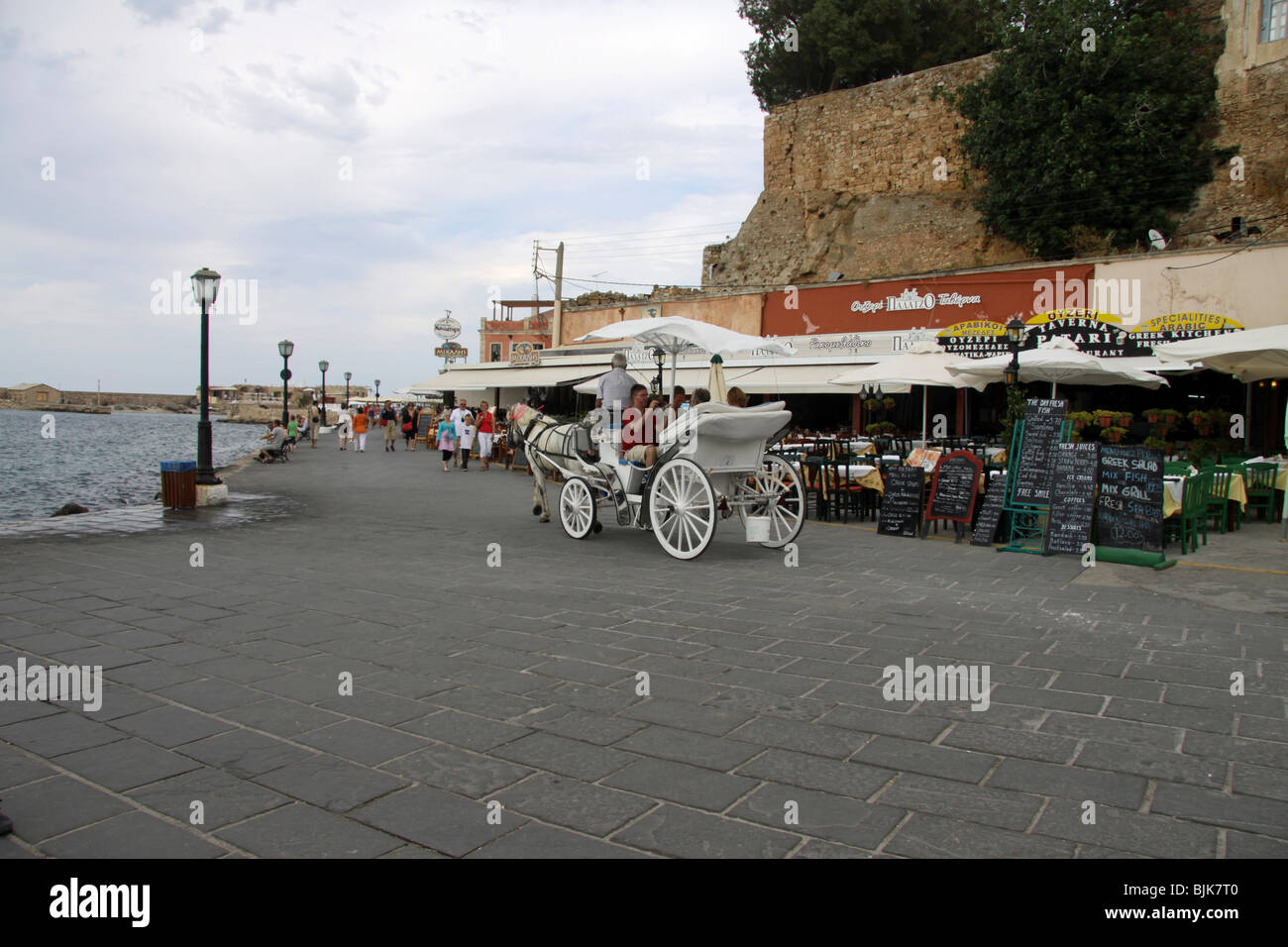Promenade, Venetian Harbor, Chania, Crete, Greece, Europe Stock Photo