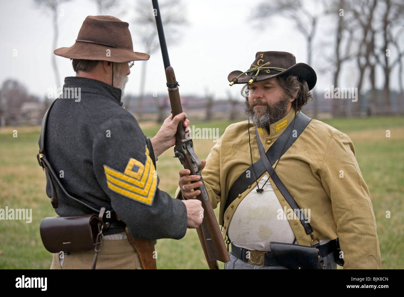 Reenactors of the 7th Tennessee Cavalry, Company C during a gathering ...